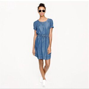 J. Crew Chambray Denim Dress Blue Preppy Tencel Short Sleeve Mini Size Small
